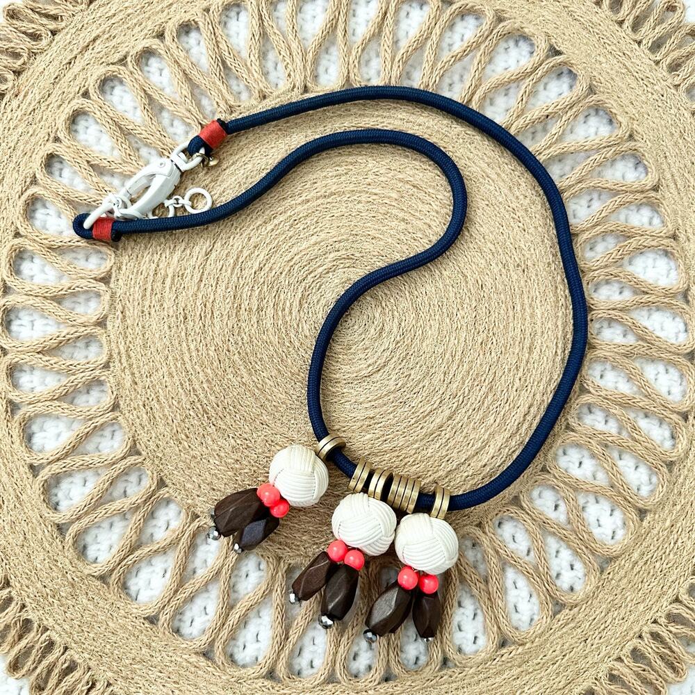 JCrew Nautical Long Cording Rope Ball Wooden Bead Statement Beach Boho Necklace - Picture 5 of 6
